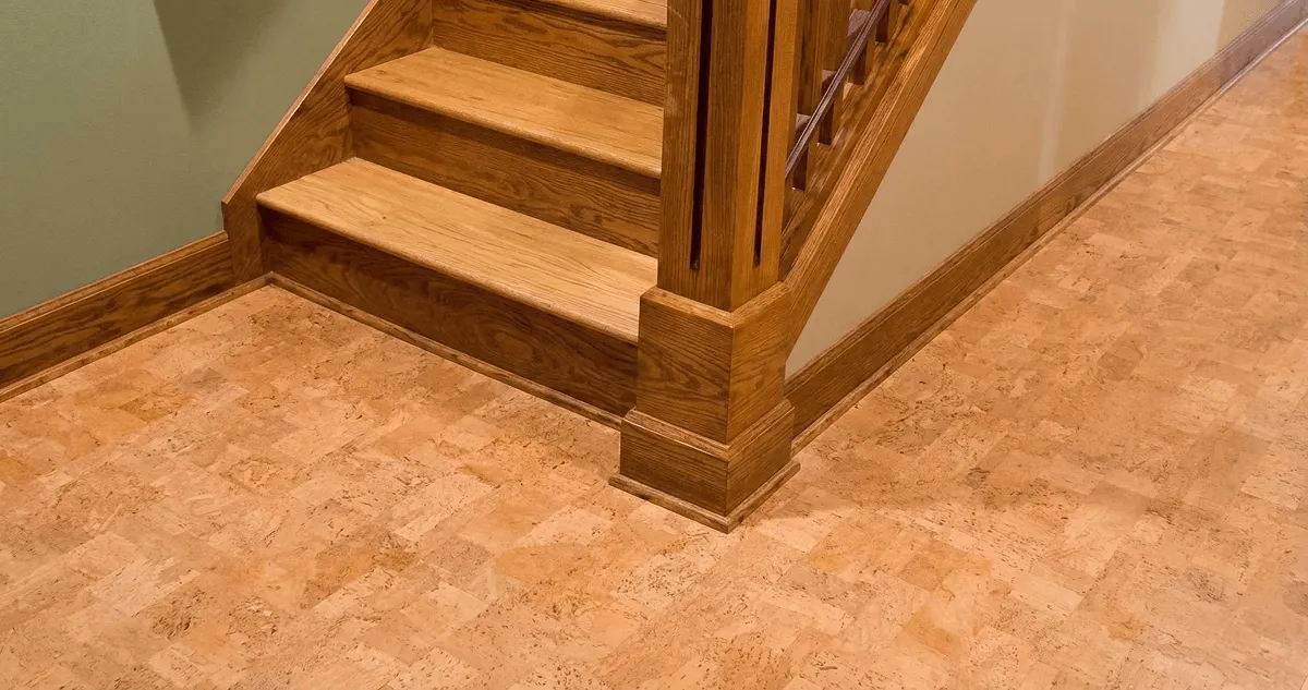 End of a staircase with cork flooring in Nashville, TN